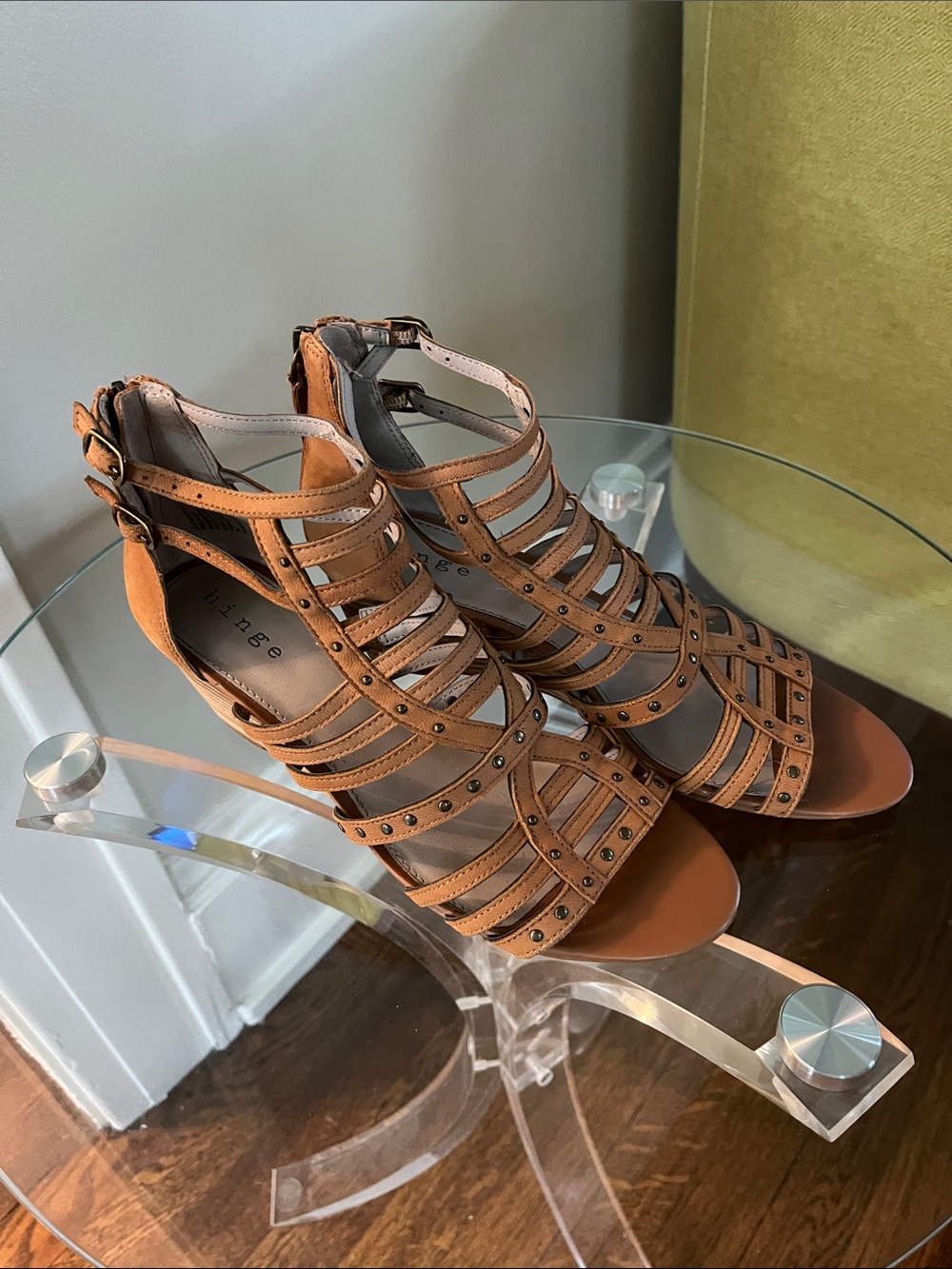 Women's Strappy Studded Tan Gladiator wedge Sandals